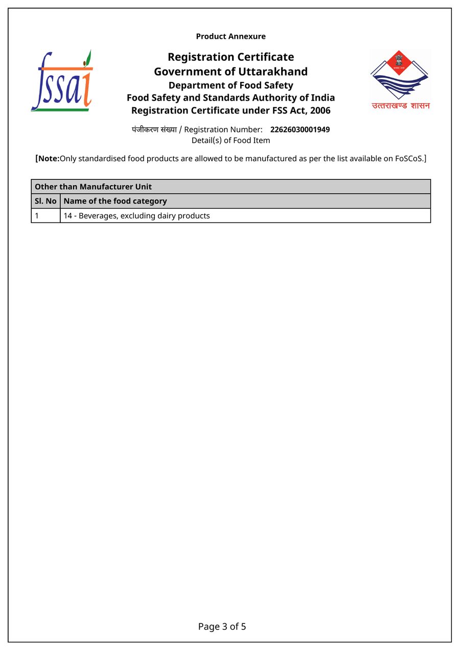 FSSAI registration certificate 22626030001949, page 2