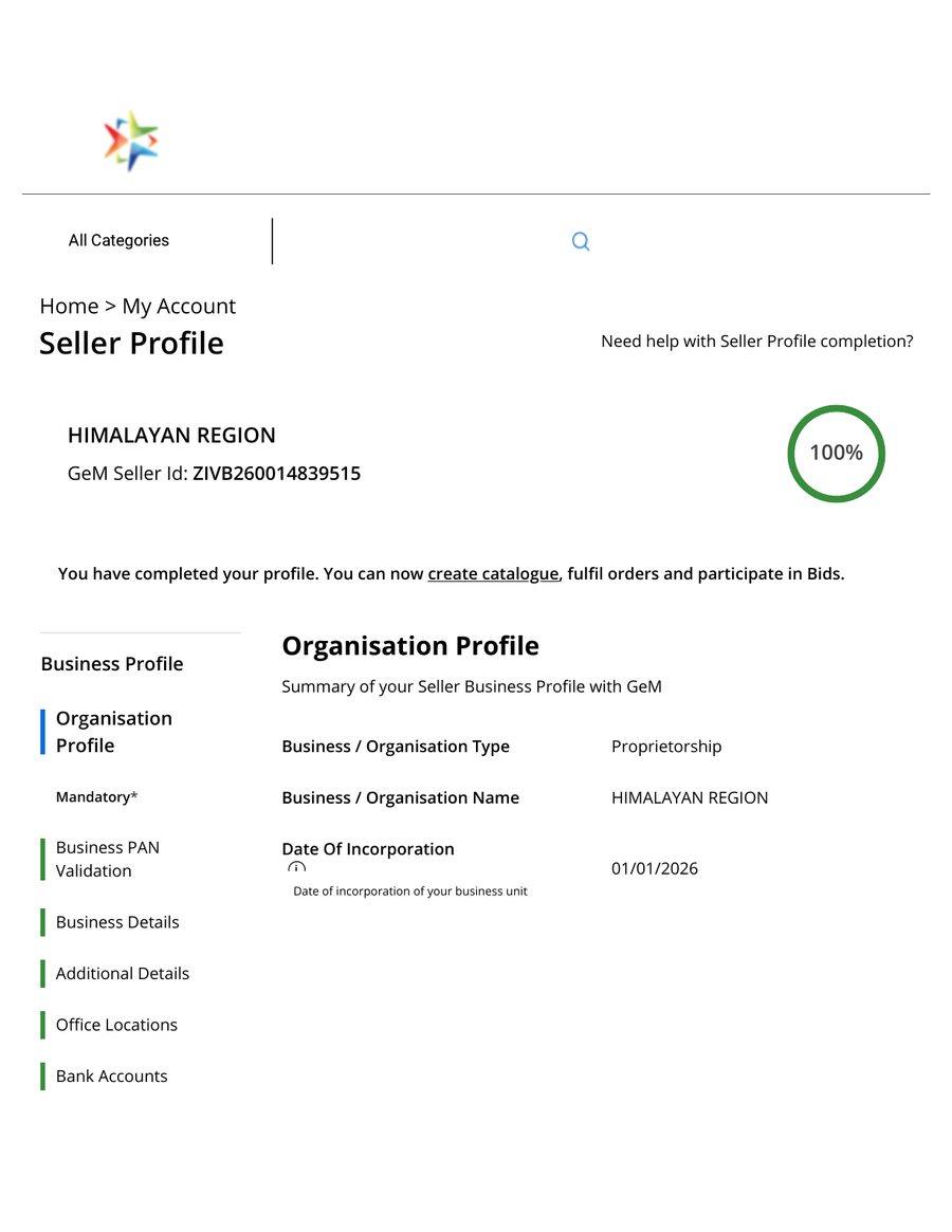 Government e-Marketplace seller registration, seller ID ZIVB260014839515