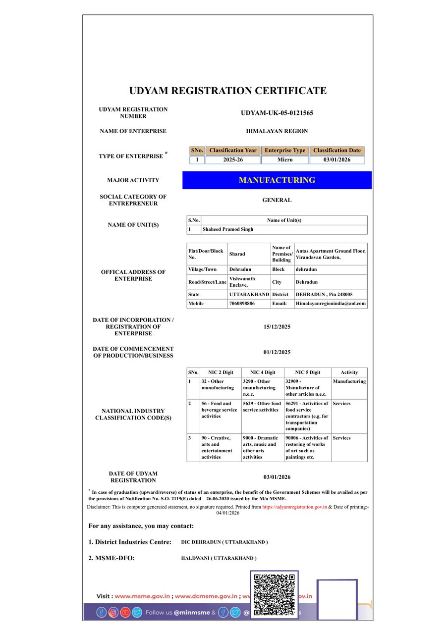 Udyam registration certificate UDYAM-UK-05-0121565